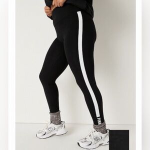 VS PINK Full Length Cotton High-Waist Leggings - black with white side stripe